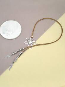 1 件质朴波西米亚风花朵吊坠项链，仿麂皮绳套索，带串珠羽毛饰物，可调节长度珠宝，适合女性日常佩戴 - 羽毛 - 查看 8