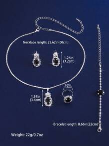 4 stuks/set van ovale kristallen kettingen, 1 paar oorbellen, armbanden, ringen, hanger sieradensets, geschikt voor dagelijks gebruik door vrouwen, bruiloften, feesten, enz.