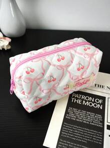1Piece Pink Bow&Cherry Cosmetic Bag Flowers Quited Travel Cosmetic Bag, Quilted Toiletry Bag Large Capacity Women Makeup Bag Girls Make Up Storage Bag ,Makeup Pouch Skincare Bag Toiletry Bag ,Tampon Storage Bag Sanitary Pad Pouch Napkin Storage Bag For Travel, Vacation And School Use, Wedding Bridesmaid Gifts,Mom Gifts,Birthday Gifts,Gifts For Friends - Pink - View 15