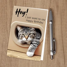 1pc Funny Humorous Birthday Card Featuring A Surprise Cat Theme, Complete With An Envelope, 6.29" X 4.33", Making It An Excellent Gift For Loved Ones, Crafted With High-Quality Materials, And Is Perfect For Those Who Adore Cats
