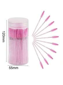 100 Pcs Disposable Mascara Wands, Crystal Eyebrow Spoolies Brush For Eyelash Extensions, Pink Lash Brushes With Container