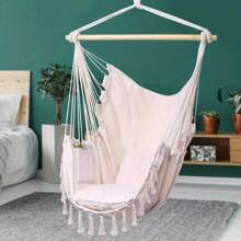 Large Beige Hanging Swinging Chair Garden Patio Furniture Hammock Swing Chair Macrame Outdoor Indoor - Beige - View 5