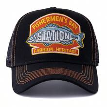 JZML 1pc Men's Letter & Big Fish Embroidered Trucker Hat