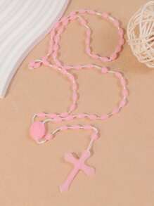 1pc Cheap Colorful Glow-In-The-Dark Plastic Rosary Beads Necklace With Cross, Religious Jesus Catholic Christian Cross Pendant - Plastic Beaded Necklace - View 4