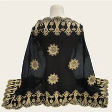 1 Pc Women's Lightweight Breathable Embroidered Scarf, Fashionable Elegant Versatile Headscarf/Shawl With Fine Embroidery Details, Suitable For Outings, Festivals, Vacations, Keeping Warm, Sun Protection, Decoration