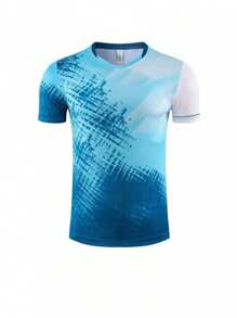 Customized Graphic,Logo,Name&Number Unisex Men's Sport Jersey,Suitable For Soccer,Badminton And Volleyball Spring/Summer,Sports & Outdoor,Season Picks,Personalized Comfortable Casual Loose Fit T-Shirt - Baby Blue - View 2