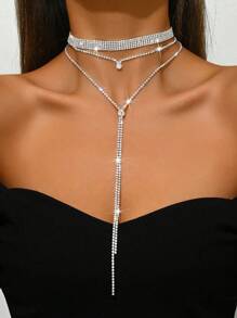 一件奢华优雅的黑白多层流苏项链，镶嵌闪亮水钻，新娘必备，精致派对及婚礼配饰，创意礼物 - 項鍊 - 查看 17