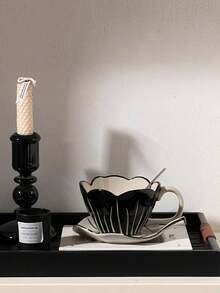 1 pieza Nuevo regalo de Año Nuevo/Día de San Valentín Taza de café y platillo de cerámica con tulipán pintado a mano de manera única, estilo vintage para latte/té, regalo festivo - Multicolor - Ver 7