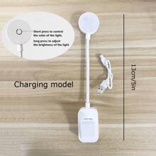 1pc White Clip-On Mini Table Lamp, Eye-Care, Rechargeable, 3 Color Temperatures, Stepless Dimming, Suitable For Bed Reading - Mini Lightweight Clip-On Reading Light