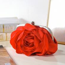 新款中国风复古宴会包花卉手提包女士温柔旗袍纯色玫瑰斜挎包 - 酒紅色 - 查看 1