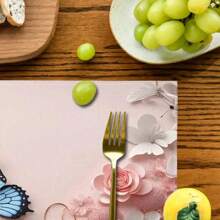 1/4/6-Piece Spring Table Placemats, Designed With Beautiful Flowers And Butterflies, Woven From 100% Polyester Fiber, Machine Washable Polyester Placemats, Heat-Resistant, Stain Resistant, Waterproof, Easy To Clean, Suitable For Desktop Decoration, Holiday Party Decoration, Desktop Protection, Can Be Used As Gifts, Household Items, Kitchen Supplies, And Spring Interior Decoration.