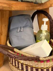 Sac de maquillage à fermeture éclair de couleur unie, trousse de toilette cylindrique pour le rangement, unisexe pour la maison, les voyages et l'utilisation quotidienne