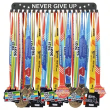 1pc Never Give Up Sports Medal Rack, Black Metal Wall-Mounted Medal Display Hanger - Black - View 2