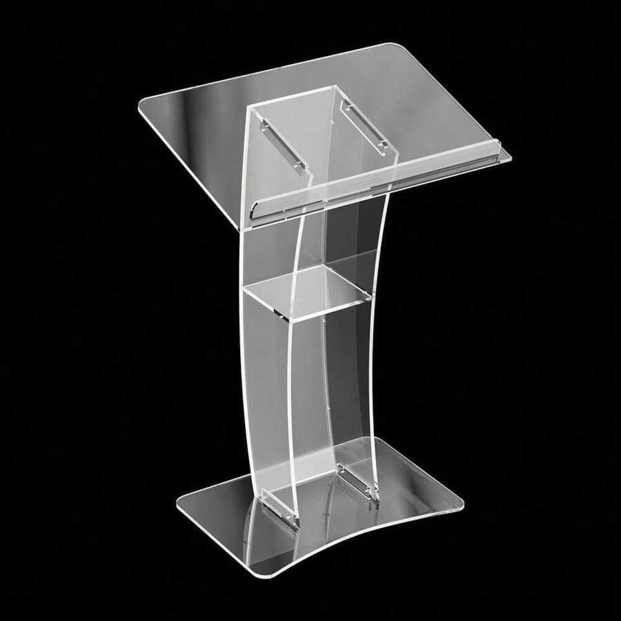 Acrylic Clear Podium Plexiglass Pulpit School Conference Curve Lectern US