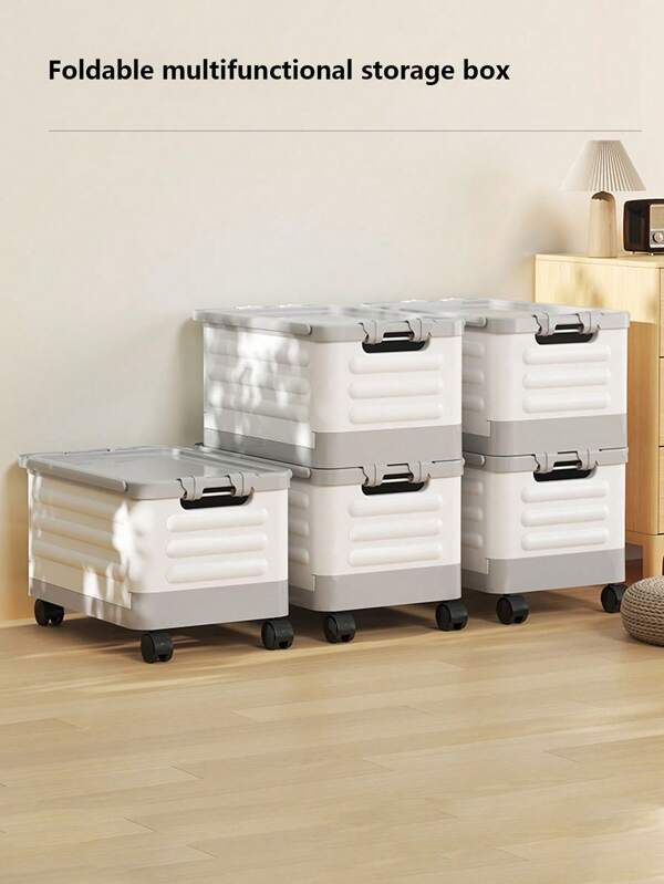 1 pièce Boîte de rangement pliable avec poulie, organisateur de livres pour dortoir d'étudiant, boîte à livres avec roues et tige de traction