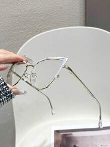 1 Pair Hollow Cat Eye Clear Lens Glasses - A - View 11