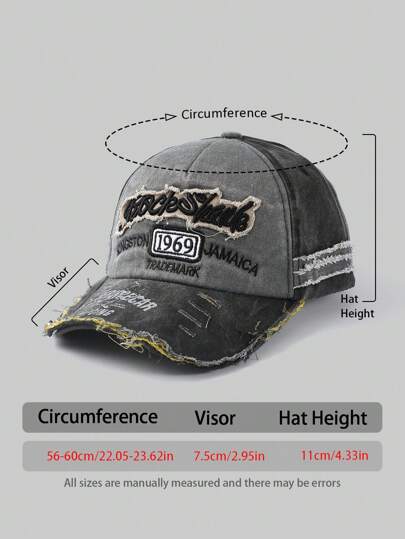 ROMWE Grunge Punk 1pc Unisex Vintage Distressed Washed Ripped Casual Baseball Cap, Suitable For Daily Commute