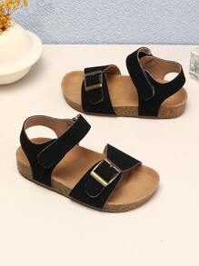 1 Pair Of Girls' Solid Color Cork Sandals With Platform, Cute Solid Color Comfortable Thick Sole, Children's Fashionable Multifunctional Anti Slip Casual Beach Vacation Sandals, Suitable For Summer Outings