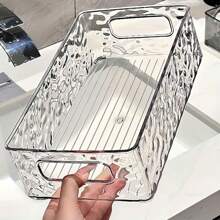 1 件透明瓦楞塑料储物篮，无香化妆品收纳盒，可堆叠梳妆台架，护肤品和零食架，浴室配件，适合返校和宿舍必备