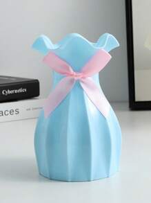 1pc Simple Creative Pineapple Plastic Vase Home Art Placement Vase Living Room Tea Table Desktop Ornament Vase Bow In Random Colors