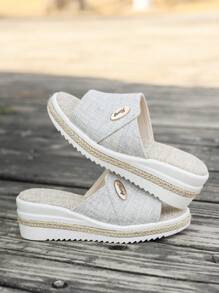 Girls' Casual Solid Color Open Toe Sandals, Thick Sole Rope Platform Wedge Slippers, Suitable For Summer Indoor And Outdoor Wear (Run Small)