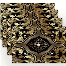 Elegant Pearl & Golden Floral Linen Placemats (1/4/6pcs Set) - Non-Slip, Heat-Resistant, Machine Washable, Perfect For Dining & Coffee Tables - Ideal For Home Decor