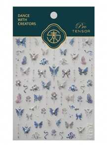 1pc 3D Nail Sticker Butterfly & Sparkle Adhesive Nail Decal, Hollow Rhinestones Design Series