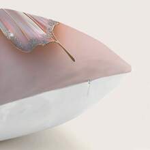 1pc Faux 3D Butterfly & Floral Pearl Decorative Pillow Cover, Single-Sided Soft Peach Velvet Fabric, 45*45/50*50/40*40CM Cushion Cover For Indoor Decor, Party, Gift