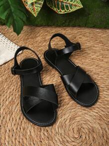 女士夏季新款平底凉鞋，舒适柔软轻便简约优雅 - 黑色 - 查看 8