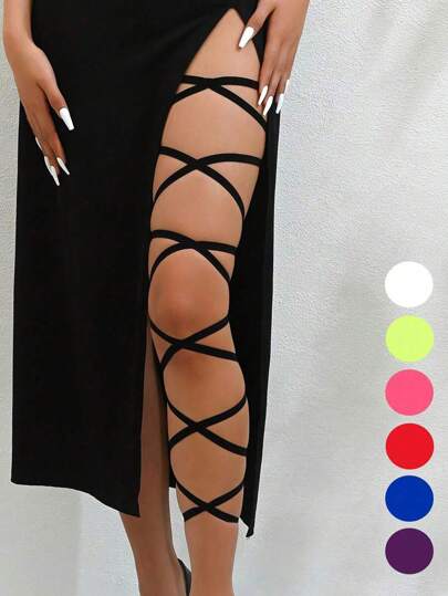 1/2 Pcs Sexy Crisscross Elastic Strap Multilayer Leg Garter Halloween Lace Thigh Garter Set, With Elegant Bow Decor, Stretchy Leg Band Suitable For Party Props And Bridal Leg Jewelry