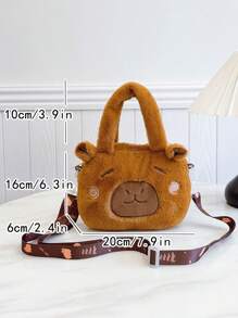 时尚水豚图案毛绒斜挎包，可用作单肩包、手提包和休闲包，新款秋冬女包，最佳钱包。 - 棕色 - 查看 10