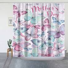 1PC Gelukkig Moederdag Thema Douchegordijn, Dagelijkse Leuke Stijl Douchegordijnset, Waterdichte Doek Douchegordijn, Cartoon Olifant Patroon Bedrukt Badkamer Gordijn Decoratie (Multi-Kleur, 180cm X 180cm)