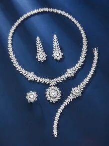 4pcs Silver Cubic Zirconia Minimalist Practical Multipurpose Set - Silver - View 3