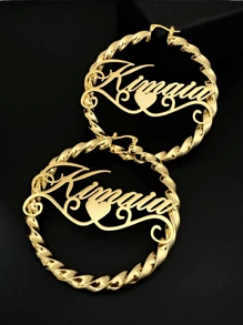 Pendientes de aro con nombre personalizado, pendientes de aro con nombre retorcido, pendientes de aro grandes, pendientes con nombre en oro, joyería personalizada, pendientes de bambú, regalo de joyería personalizada, pendientes con nombre en oro, pendientes con nombre de mujer, regalo para ella, para esposa, para hermana, para novia