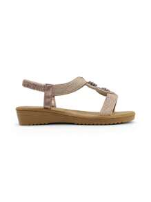 Geflochten Blumen Keil Sandalen, Stilvolle Sandalen Sommer Sandalen für Damen - Champagnerfarben - Übersicht 3