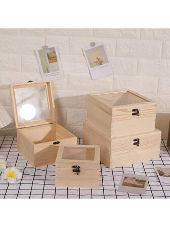 1pc Eternal Flower Wooden Box, Lavender Glass Cover Wooden Box, Starry Sky Gift Box, Pine Wood Flip-Cover Storage Box Travel Storage Organizer Back To School