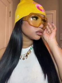 1pc Women's Daily Wear Big Frame Round Glasses, Yellow Frame Yellow Lens For Summer Beach Vacation,Outdoor,Travel - Yellow - View 2