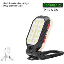 1pc Portable Outdoor Magnetic Hook Emergency Car Repair 4 Modes Super Bright LED Work Light, USB Rechargeable, Long-Lasting, Foldable Flashlight, Suitable For Outdoor Camping