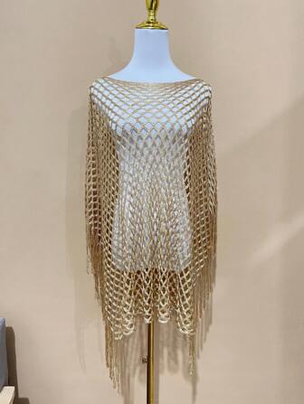 1 pieza Chal de mujer tejido hueco, versátil y a la moda, para protección solar en la playa, primavera/verano