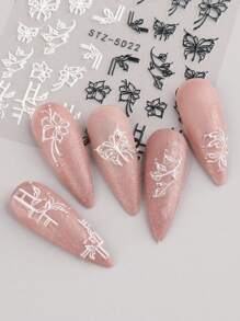 FULL BEAUTY 5D Zwart Wit Bloem Blad Nail Art Stickers 5D Geëmbosseerde Zelfklevende Acryl Decals, Kant Vlinder 3D Bloemen Bloeiende Lente Nail Art Decals DIY Zelfklevende Nail Art Decoraties Manicure