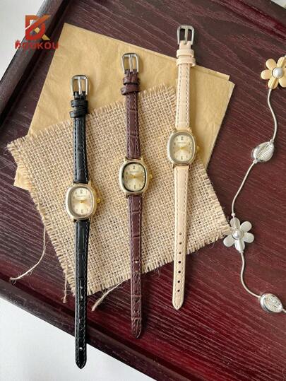 DOUKOU 1 Đồng hồ thời trang mới cho nữ, Đồng hồ nữ chuyển động thạch anh hình bầu dục, Đơn giản và thanh lịch, Dây đeo bằng da cao cấp mềm mại và thoải mái, Không thấm nước để sử dụng hàng ngày, Thích hợp làm quà tặng sinh nhật, Halloween, Giáng sinh