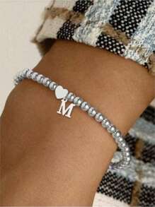 1pc Gold Jewelry Bracelets For Women Bubble Bead Letter Bracelet A-Z Personalized Name Jewelry Gift For Women