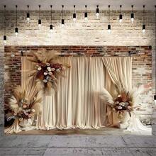 Boho Chic Brown Curtain With Light Reed & White Flowers - High-Quality Polyester Photography Backdrop, Washable & Ironable Party Banner For Vibrant Decor Gifts Birthday Graduation Birthday Decorations Party Decorations Bachelorette Wedding