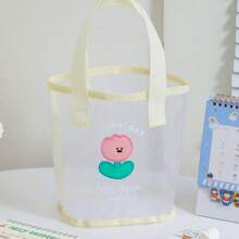 1pc Minimalist Fashion Korean Style Cartoon Transparent Net Tote Bag, Cute Small Bear Portable Handbag For Girls, Beach Bag, Mini Size - Apricot - View 13