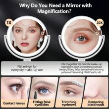 Espejo de maquillaje con luces, espejo de aumento de 20X con luz e interruptoráctil, espejo de tocador con luz de 3 colores y 80 LEDs, espejo de aumento iluminado de dos lados de 8.8 pulgadas - Blanco - Ver 11