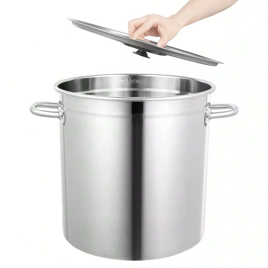 OUKANING 35l Large Deep Cooking Stock Pot Stainless Steel 201 With Lid For Catering New - 1 - View 1