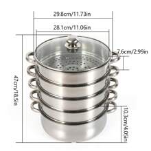 Pentola a vapore in acciaio inossidabile a 5 strati, Vaporiera multifunzione, Lavabile in lavastoviglie, Facile da pulire, Adatta a tutti i fornelli, 3 dimensioni (30 cm, 28 cm, 26 cm) per una cottura sana, Accessori per cene in famiglia, Accessori per feste - Argento - Visualizzare 3
