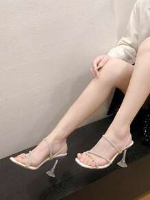 Zapatos de tacón alto de mujer con tira, tacón grueso y punta abierta, se pueden usar de 2 maneras, con tira de cristal, elegantes y sexys sandalias de tacón cuadrado