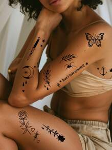 1 pièce de tatouage temporaire mixte pour femmes, autocollant d'art corporel imperméable, avec des motifs réalistes et sexy de fleurs, papillons, étoiles, lune, feuilles, etc.