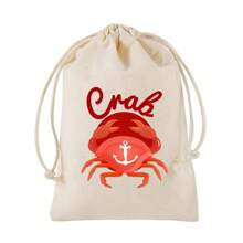 5 个/包海洋主题抽绳礼品袋，创意印刷礼品包装袋适合生日派对、夏季海滩主题派对、泳池派对、节日派对、迷你礼品收纳 - 米色 - 查看 7